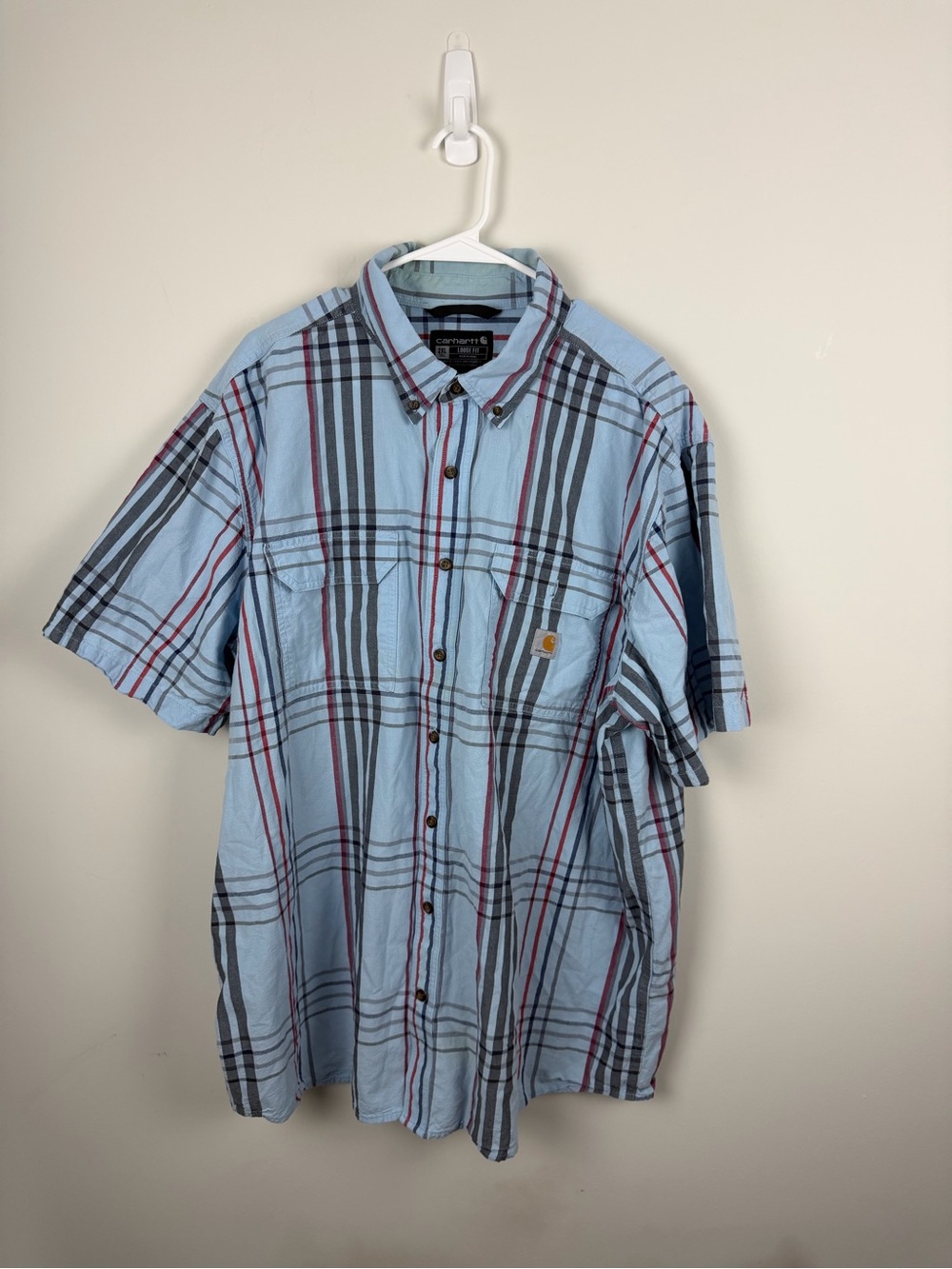 Carhartt Light Blue Plaid Short-Sleeve Button-Up Shirt
